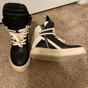 Rick Owens Black and White High-Top Sneakers